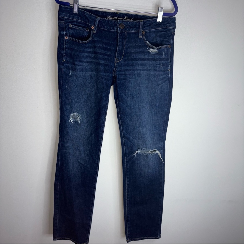 American Eagle Outfitters Dark Blue Distressed Stretch Skinny Jeans